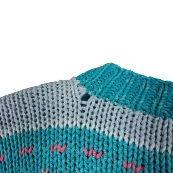 Vintage Andina Pullover Sweater Size Large Green Aqua 100% Cotton Dry Clean Only - Picture 6 of 8